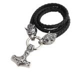 Viking Wolf Necklace with Thor Hammer Pendant