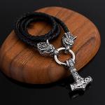Viking Wolf Necklace with Thor Hammer Pendant