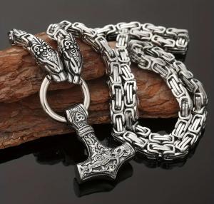 Men's Mjolnir Pendant with Byzantine Wolf Head