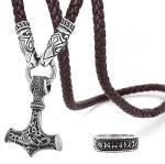 Viking Thor's Hammer Pendant with Fenrir Wolf Axe