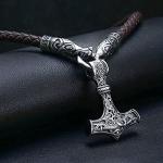 Viking Thor's Hammer Pendant with Fenrir Wolf Axe