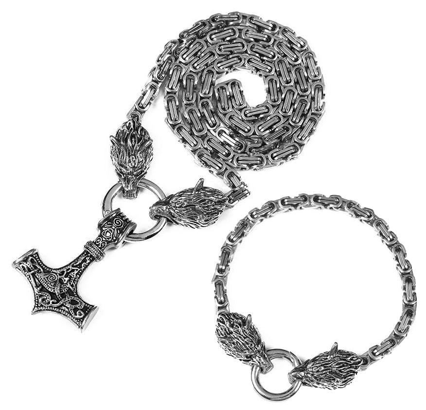 Thor's Hammer Necklace with Viking Wolf Pendant