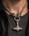 Viking Wolf Head Thor's Hammer Necklace