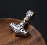 Viking Wolf Head Thor's Hammer Necklace