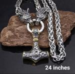 Viking Wolf Head Thor's Hammer Necklace