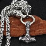 Bear Head Chain with Thor’s Hammer Pendant Necklace