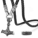Thor's Hammer Pendant with Wolf Heads Necklace