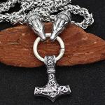 Bear Head Chain with Thor’s Hammer Pendant Necklace