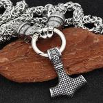 Bear Head Chain with Thor’s Hammer Pendant Necklace