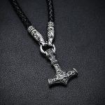 Thor's Hammer Pendant with Wolf Heads Necklace