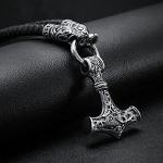 Thor's Hammer Pendant with Wolf Heads Necklace