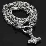 Wolf Head Thor Mjolnir Necklace - Viking Amulet