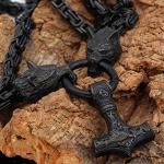 Thor's Hammer Pendant with Fenrir Wolf Heads Necklace