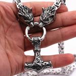 Wolf Head Thor Mjolnir Necklace - Viking Amulet
