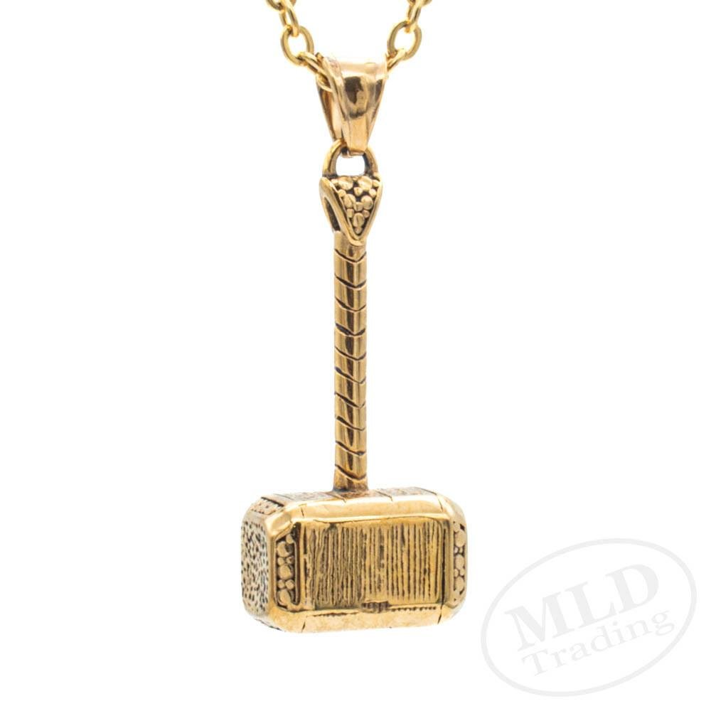 Thor's Hammer Pendant Necklace in Silver and Gold