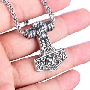 Viking Odin Fenrir Thor's Hammer Pendant Necklace