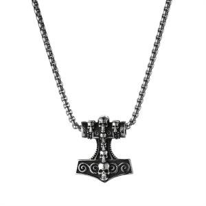 Viking Thor's Hammer Skull Pendant Necklace
