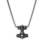 Viking Thor's Hammer Skull Pendant Necklace