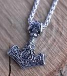 Norse Valknut Thor's Hammer Silver Pendant Necklace