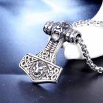 Viking Odin Fenrir Thor's Hammer Pendant Necklace