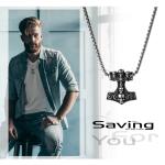 Viking Thor's Hammer Skull Pendant Necklace