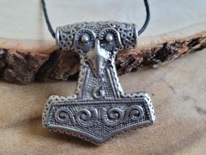 Double-Sided Pewter Thor's Hammer Pendant Necklace