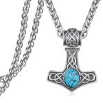 Viking Thor Hammer Necklace with Turquoise Charm