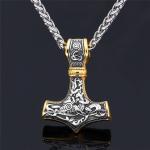 Viking Wolf Necklace with Thor Hammer Pendant