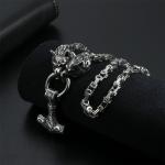Viking Wolf Thor Hammer Necklace for Men