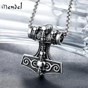 Viking Thor's Hammer Necklace with Skull Pendant
