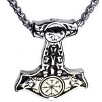 Viking Wolf Thor's Hammer Necklace with Vegvisir Pendant