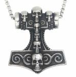 Viking Thor's Hammer Necklace with Skull Pendant