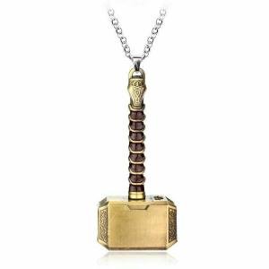Gold Thor's Hammer Mjölnir Necklace with Chain