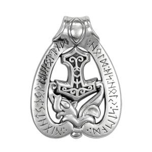 Sterling Silver Thor Mjolnir Dragon Pendant