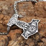 Viking Wolf Thor's Hammer Necklace with Vegvisir Pendant