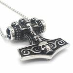 Viking Thor's Hammer Necklace with Skull Pendant
