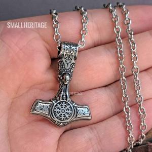 Viking Mjolnir Necklace with Vegvisir Pendant