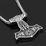 Viking Wolf Thor's Hammer Necklace with Vegvisir Pendant