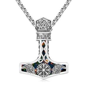 Viking Thor Hammer Necklace with Black Opal