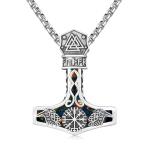 Viking Thor Hammer Necklace with Black Opal