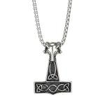 Silver Viking Wolf Pendant Necklace with Thor's Hammer