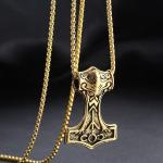 Gold Viking Thor’s Hammer Pendant Necklace for Men