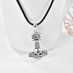 Thor Hammer Skull Pendant Necklace in Sterling Silver