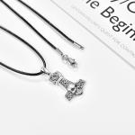 Thor Hammer Skull Pendant Necklace in Sterling Silver