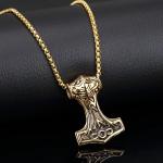 Gold Viking Thor’s Hammer Pendant Necklace for Men
