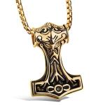 Gold Viking Thor’s Hammer Pendant Necklace for Men