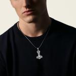 Thor Hammer Skull Pendant Necklace in Sterling Silver