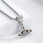 Viking Thor Hammer Necklace with Black Opal