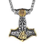Viking Thor Hammer Necklace with Vegvisir Pendant