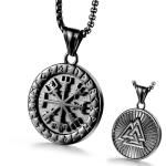 Viking Runes Necklace with Valknut Pendant for Men